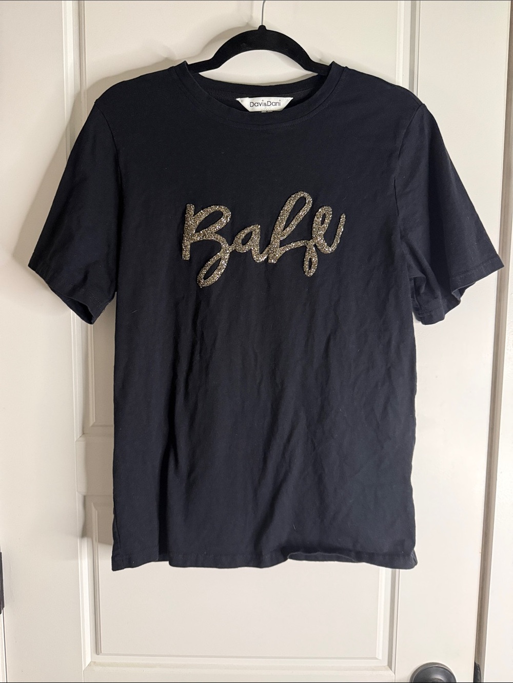 DAVI & DANI Black Short-Sleeve Tee with Gold Glitter 'Babe' Script